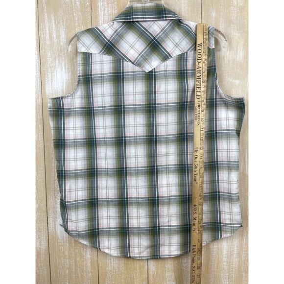 Wrangler Wrancher Women's L Sleeveless Shirt Pearl Snap Up Western Top Cowgirl - Picture 6 of 9